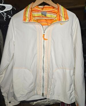 Vintage Y2K Nike Full Zip Light Track Jacket Womens L Off-White Striped Collar